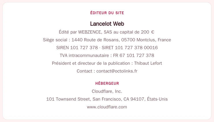 Coordonnées légales de l’éditeur et de l’hébergeur du site